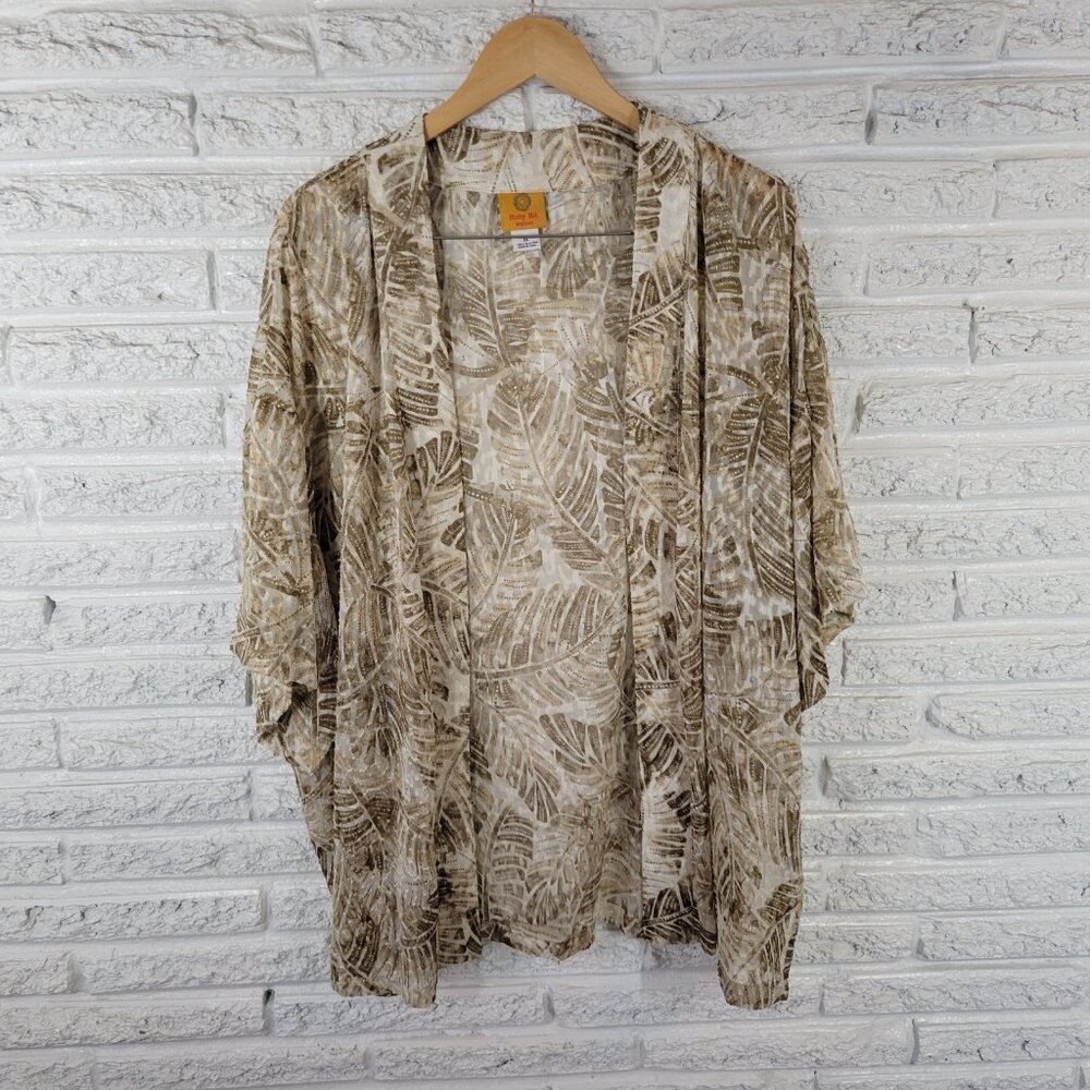 Ruby Rd 1X Plus‎ Size Cardigan Duster Top Brown White Floral Metallic FLO231E